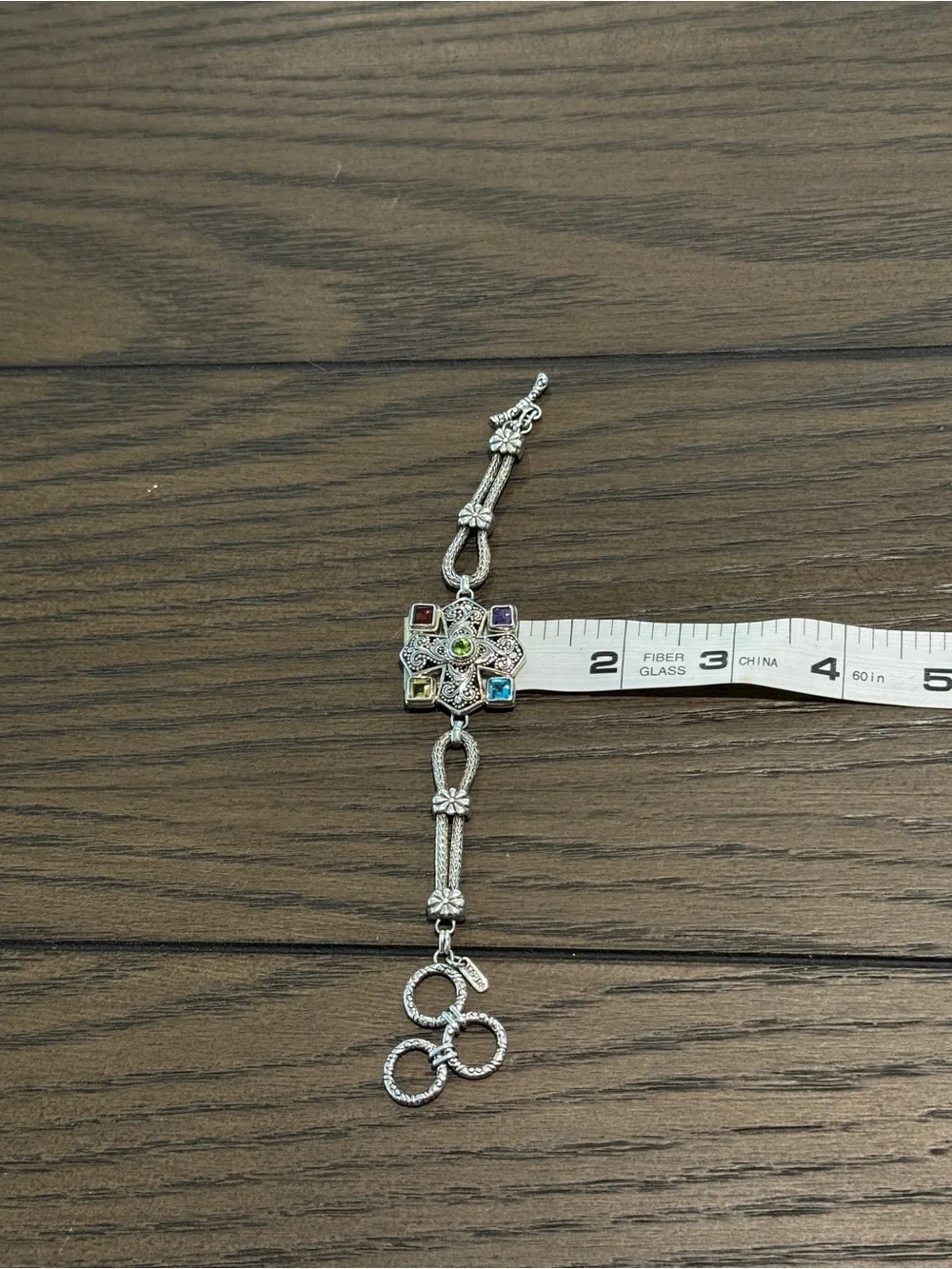 Sarda Sterling Silver Multi-Gemstone Statement Bracelet – 30.3g 7.5-8” Adj.